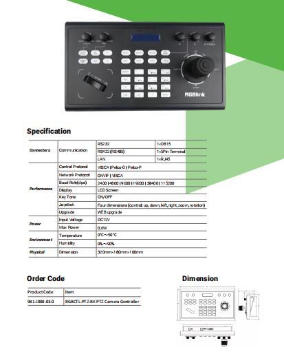 Rgblink RGBCTL-PTZ-BK PTZ Controller 4D Joystick Keyboard Switcher Supports PoE