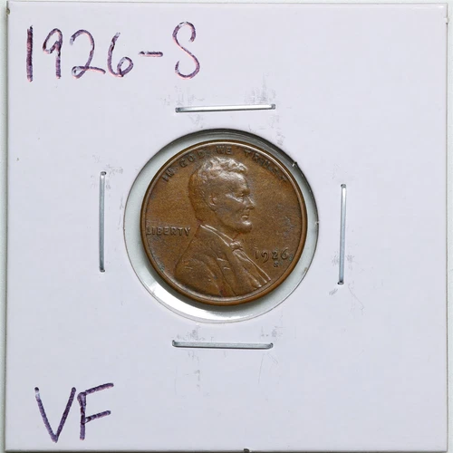 1926-S 1C Lincoln Wheat Cent in VF Condition #3817