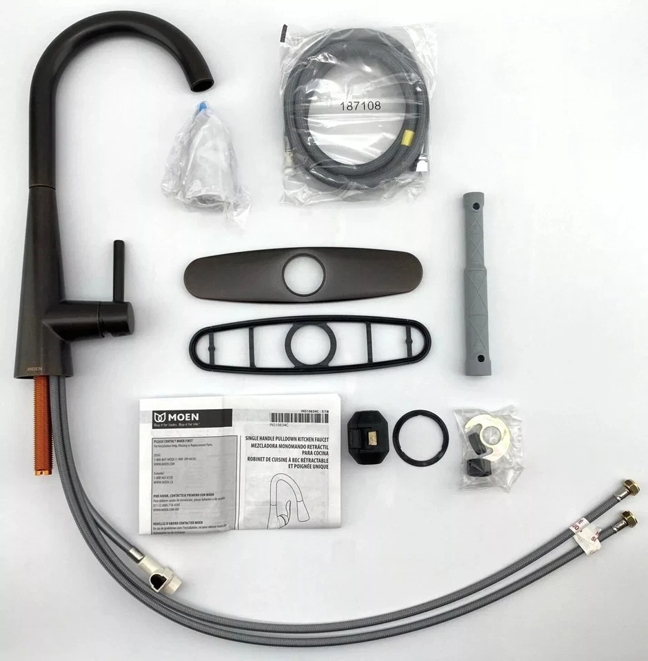 🌱 Moen SLEEK 1手柄高弧推拉厨房龙头-油磨青铜阅读 — 第 3/4 张图片