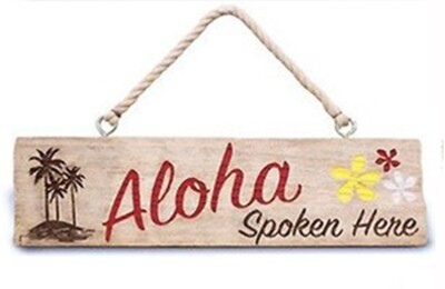 Hawaiian Wooden Wall Sign Aloha Spoken Here Hawaii Island Home Tiki Bar Decor N