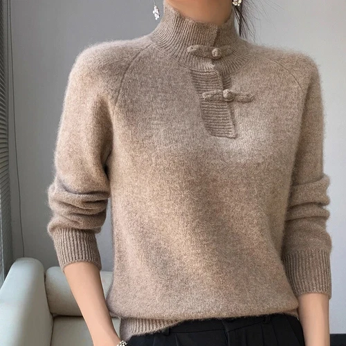 Women Half-high Collar Knitted Basic Sweater Pullover Autumn Winter Soft Top - Bild 4 von 29