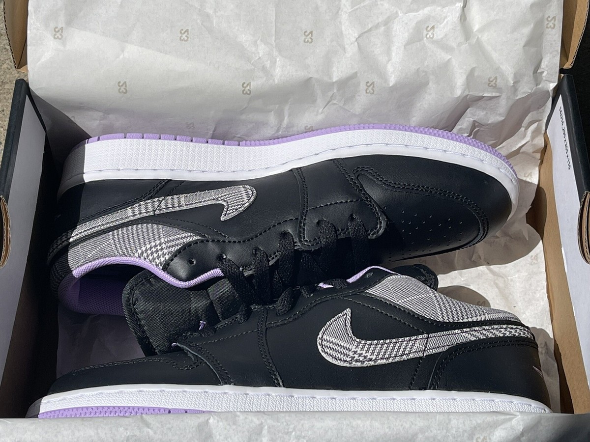 Nike Air Jordan 1 Low - Black & Purple Plaid - Lace Charms