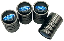FORD Tire Valve Cap Air Valve Stem Cover (Metallic Black, 1 Set)