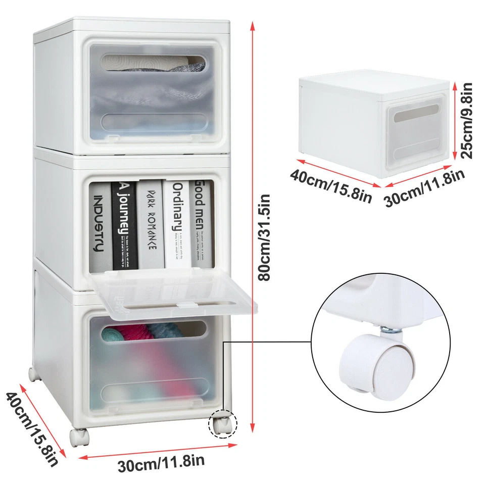 Sterilite Plastic 3 Drawer Cart Wide Tower Black Dorm Portable Storage Rolling - Image 2 of 4