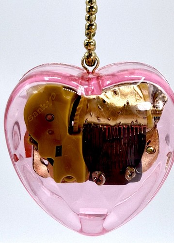 Acrylic Pink Puffy Heart Wind Up Music Box La Vie En Rose Pendant Gold BallChain - Picture 4 of 12