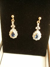 PAIR OF 9CT GOLD SAPPHIRE & DIAMOND DROP EARRINGS MADE IN UK BRAND NEW IN BOX
