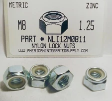 M8-1.25 HEX NYLON INSERT LOCK NUT CLASS 8 STEEL ZINC PLATED D985 (50)