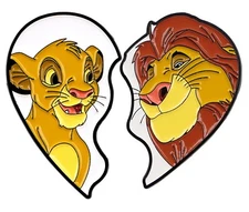 Simba & Mufasa Split Heart 1.41" Tall Metal Enamel Pin Set