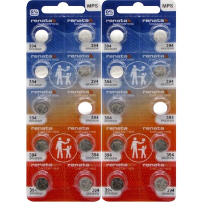 20 Pcs 394 (SR936SW) Coin Cell Silver Oxide Renata Batteries