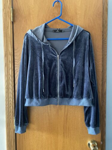 Agnes Orinda 1X Short Blue Velour-front Zip/hooded Jacket-New W/tags