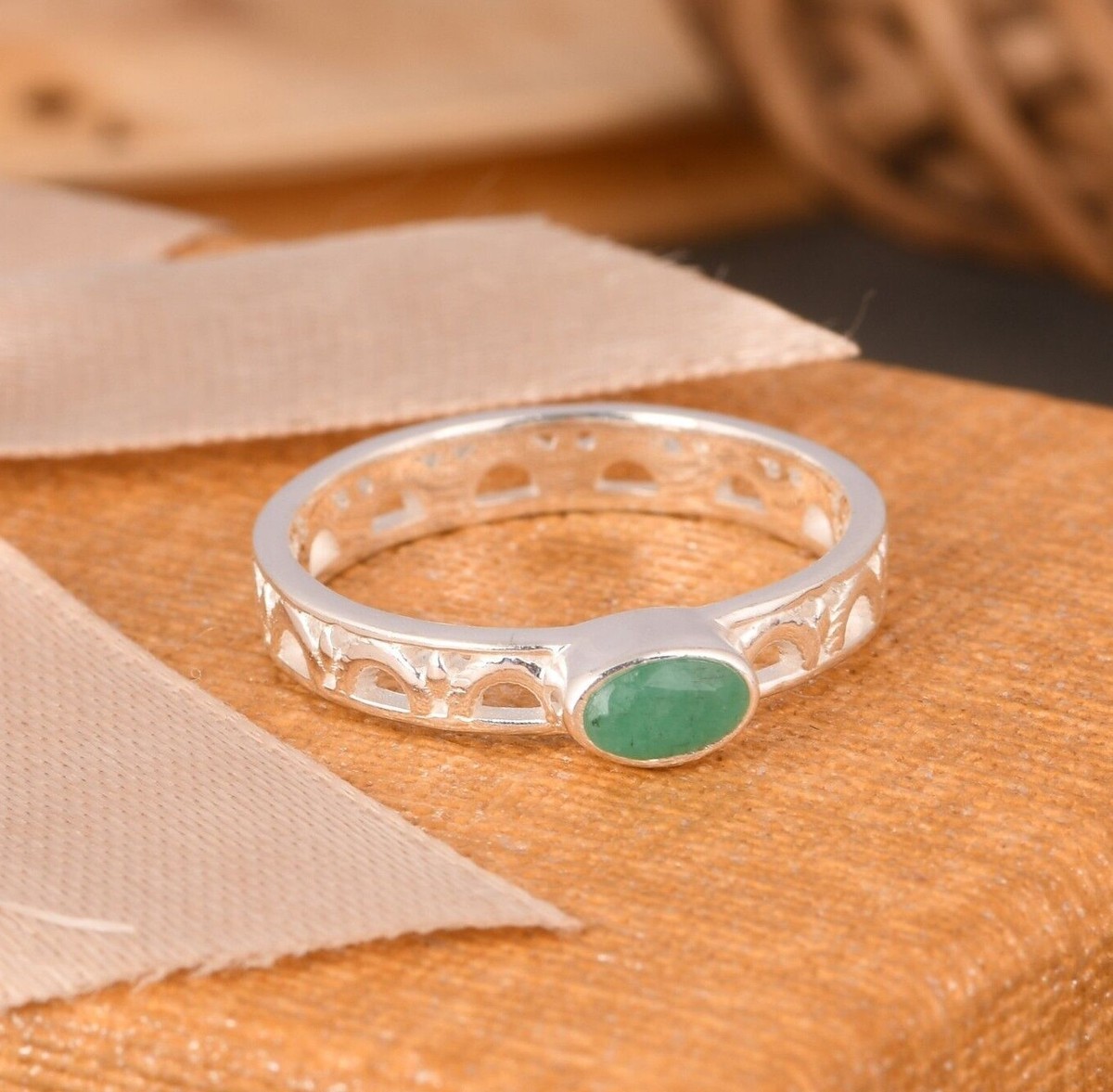 Emerald Natural Genuine Gemstone 925 Solid Sterling Silver Ring