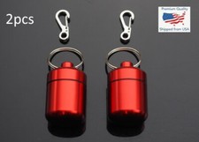 2 PCS Waterproof 1" Wide Pill Container Capsule Bottle Keychain  Clip - Red