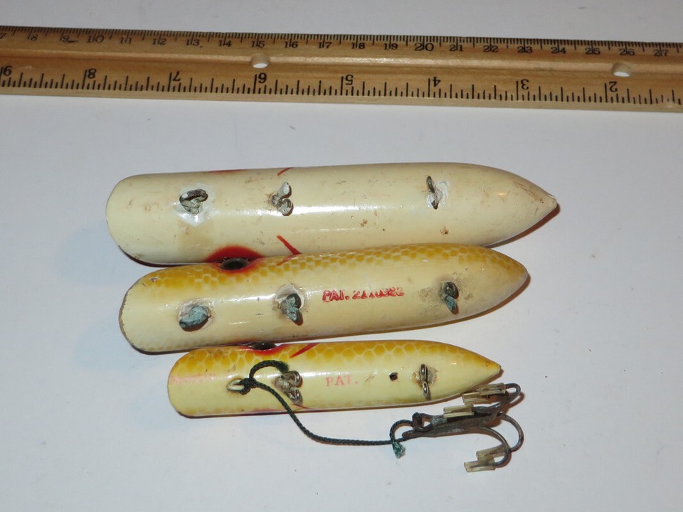 Lot of 3 Martin Vintage Salmon Plug Lure JPlug Lures Yellow Scale Red