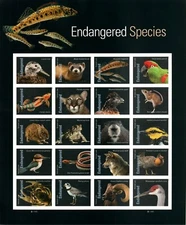 IMPERF NDC PANE 2023 ENDANGERED SPECIES - NO DIE CUTS - WITH LACQUER NO TAGGING!