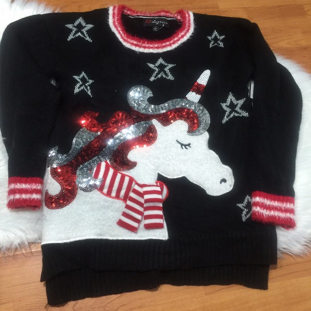 Unicorn Ugly Christmas Sweater Women Small Black White Red AppliquÃ© Sequin | eBay