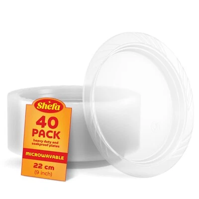 SHEFA Pack of 40 9 inch Heavy Duty Dinnerware Clear Plates Microwave Safe