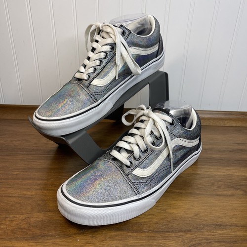 Vans silber schillernde niedrige Turnschuhe Damen Größe 10 Herren 8,5 grau metallic