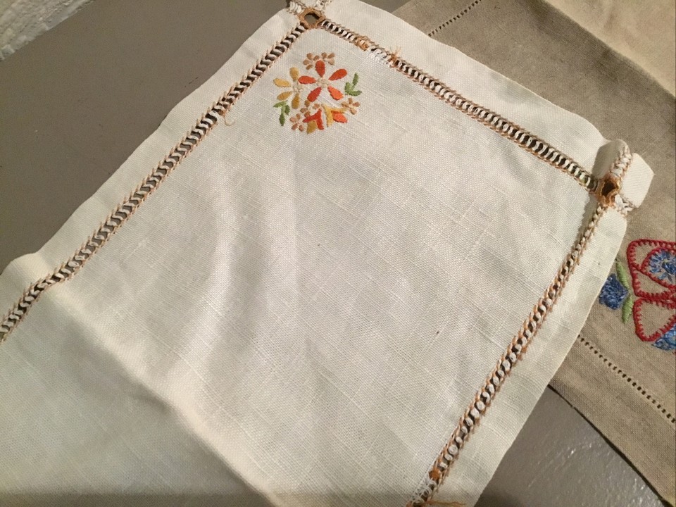 Vintage Floral Embroidered Linen Dressing Table Cloths eBay