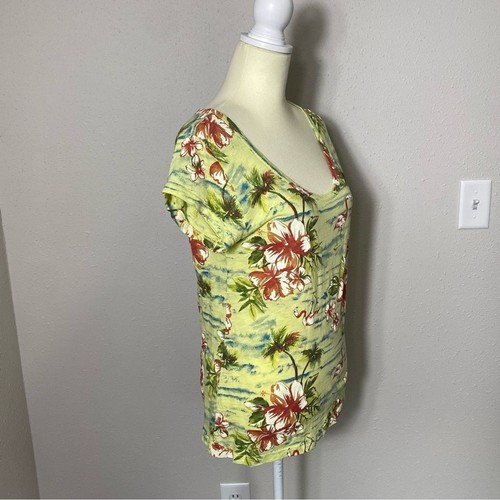 Fresh Produce Tropical Floral Flamingo Scoop Neck Cotton Top Women's Size M - Picture 10 of 14