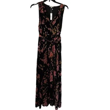 Baltic Born Lennon Velvet Floral Maxi Front Slit Dress Black Size XXL NEW Fairy 