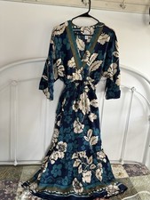 NWT Kimono Dress Medium Floral Long Tie Waist Teal Blue Green Boho Garden Photo