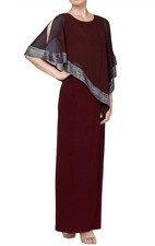 Alex Evenings Long Asymmetrical Cape Overlay Dress Fig