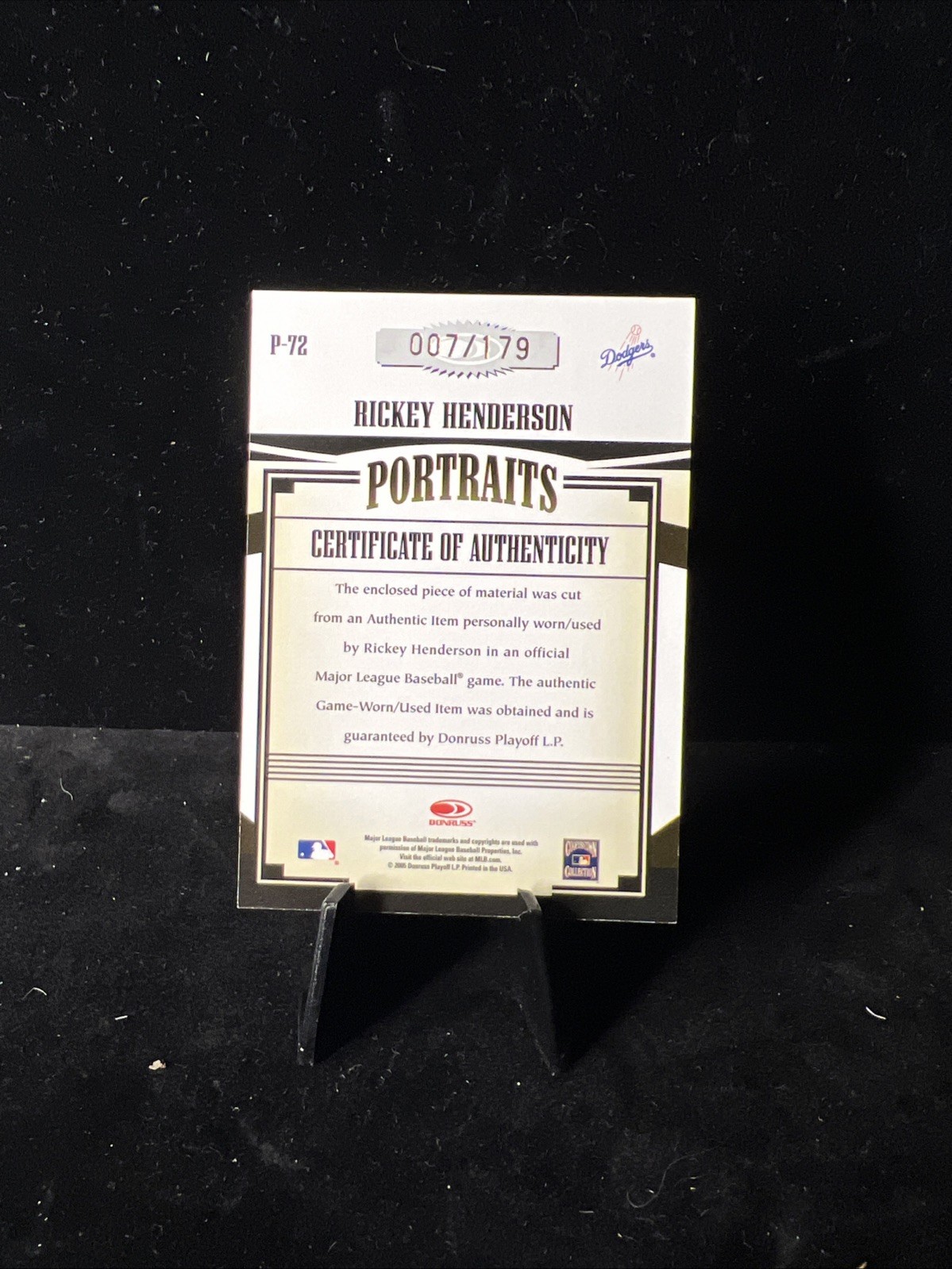 2005 Donruss Prime Patches Portraits P-72 Rickey Henderson Jumbo GU Relic /179