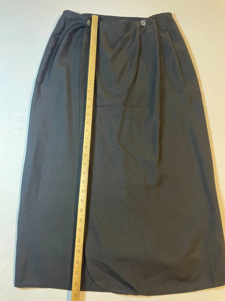 Vintage PER LUI PER LEI Wrap Skirt Large Black 100% Silk Midi A-Line Casual - Image 3 of 4