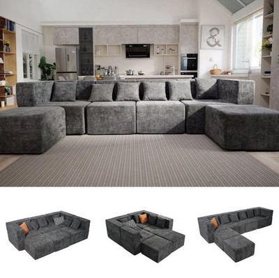 Behost 130 Oversized Modular Sectional Sofa for Living Room Furniture, Dark Gray