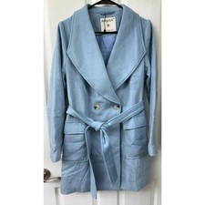 Allegra K light blue double breasted coat winter jacket long with belt NWT Small