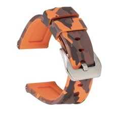 Silicone Watch Bands 22mm Soft Watch Band with Silver Buckle, Camo Orange