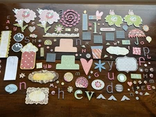 Basic Grey Scrapbook Paper Craft Embellishments Over 130 Pieces! Adhesive Crafts