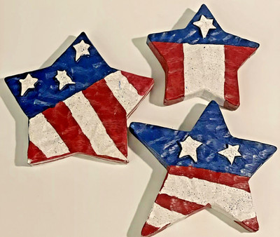 USA Stars Red White Blue Flag Design Shelf Sitter Patriotic Decor Set Of 3