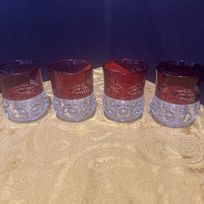 Kings Crown (Ruby Thumbprint) tumbler Ruby 4 Pc.  XLCR., Excelsior. Adams EAPG