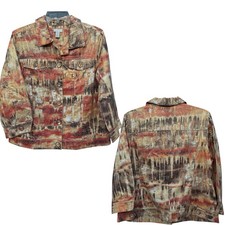 Chico  s 1 Medium Jacket Linen Cotton Blend Abstract Print Button Front