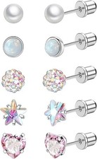 5 Pairs Titanium Earrings for Sensitive Ears Hypoallergenic Screw Back Earrings