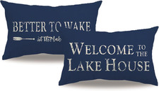 2Pack Lake House Decor Pillow Covers Double-Sided Printed Blue Welcome to The La