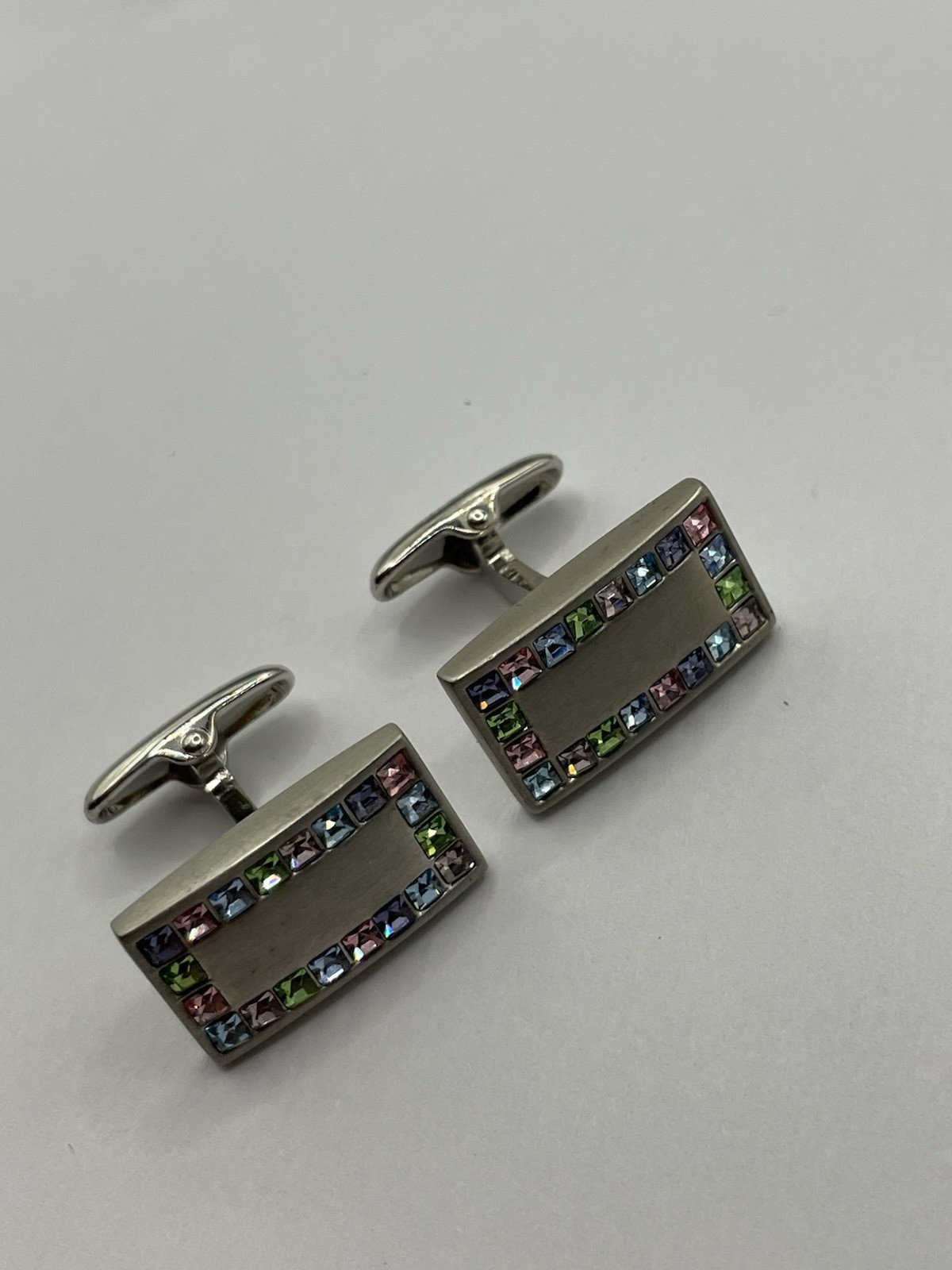 Cufflinks, Rectangular,  Tiny Pink Blue Green Gem… - image 1