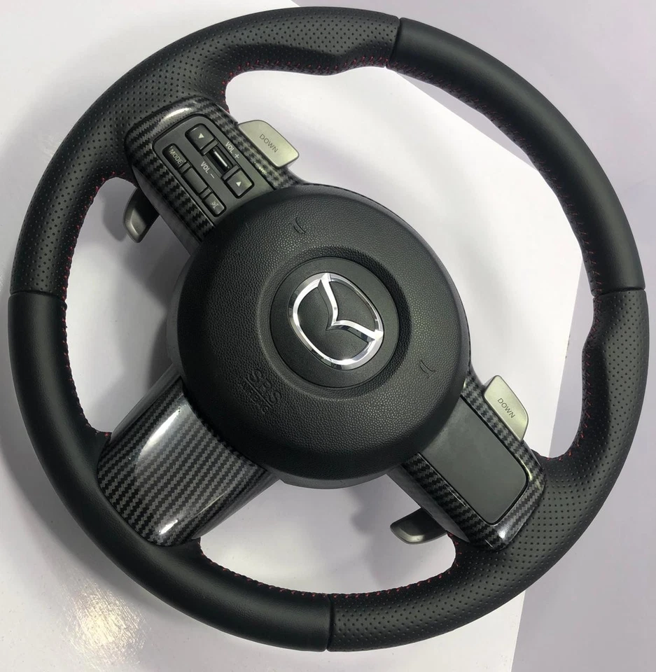 Volante Mazda RX-8 | Doble cuero + moldura de fibra de carbono | Paleta de cambio OEM Foto 2 de 4