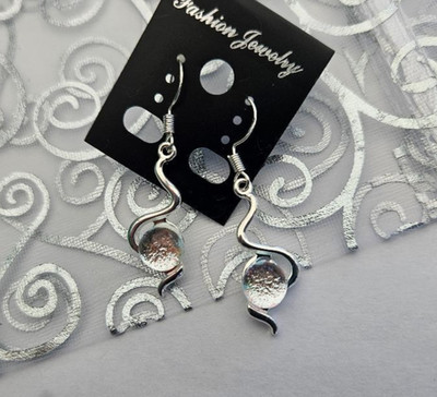 Handcrafted Silver Wiggle Fused Dichroic Glass Earrings/Sterling Silver Ear wire