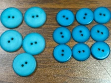Buttons 14 Blue 2 hole round plastic vintage flat 6/16 and 11/16 in
