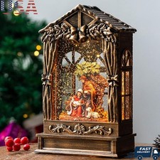 Lighted Nativity Scene Water Lantern Glitter Snow Globe W/ Music Timer Function