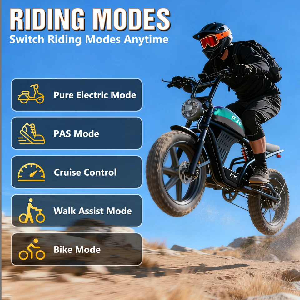 Bicicleta eléctrica Fat Tire de 20" pico 1500 W bicicleta eléctrica todoterreno 65 millas 30 MPH bicicleta de montaña Foto 4 de 4