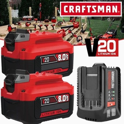 2PACK 20Volt For Craftsman V20 8.0Ah Li-ion Battery CMCB204 CMCB202 /Charger