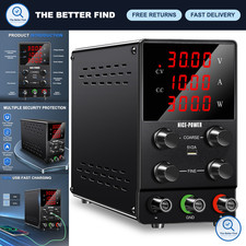 Adjustable 30V 10A DC Power Supply - High Precision, 4-Digit LED Display, USB Po