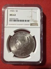 1923 Peace Silver Dollar MS62 $1 US Coin, 90% Silver, NGC Certified