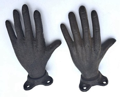 2 VTG Left  Open Hands Wall Hook Cast Iron Towel Coat Purse Hooks Curtain Ties