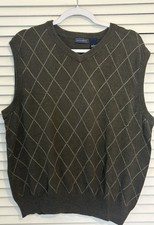 Saddlebred Men's Argyle Sleeveless Knit Vest Olive Cotton V-Neck Size L
