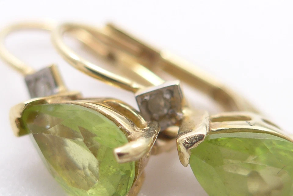 Ohrringe 585 GOLD 14 Karat Gelbgold Ohrhänger Diamanten Peridot oro G3388/25 - Bild 4 von 4