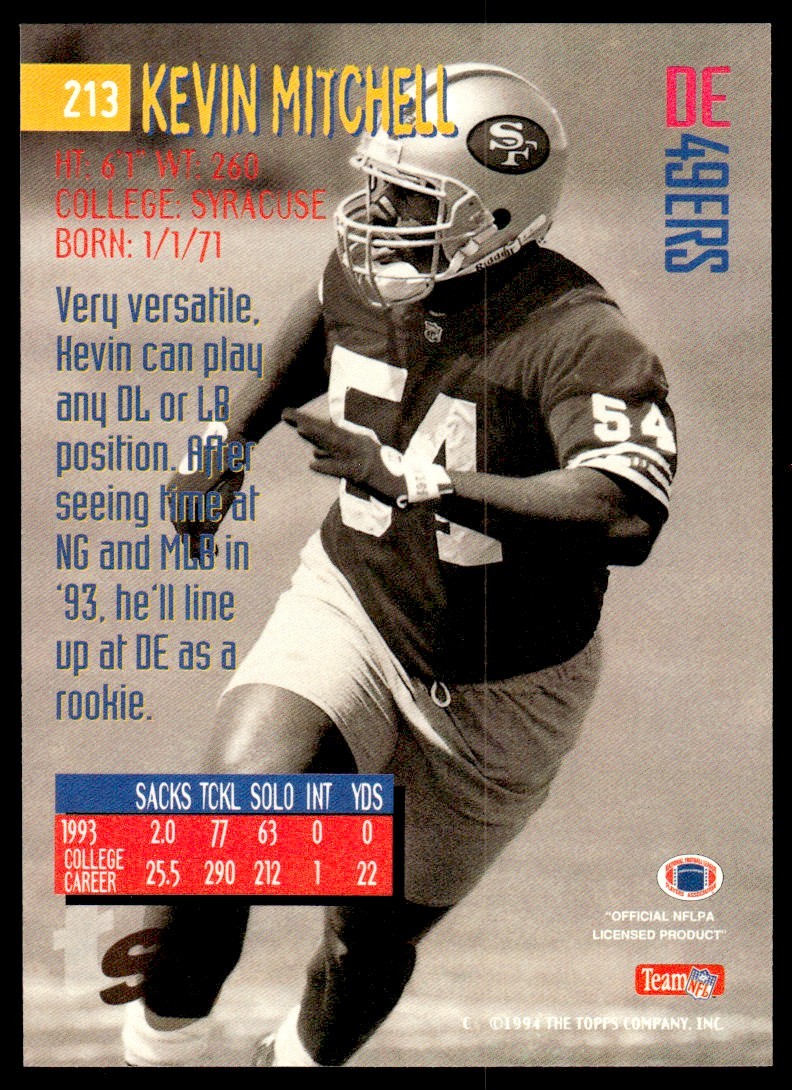 1994 STADIUM CLUB SUPER BOWL XXIX KEVIN MITCHELL RC SAN FRANCISCO